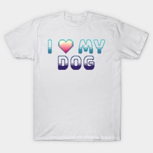 I Heart My Dog Classic Video Game Graphic Blue Gradient T-Shirt